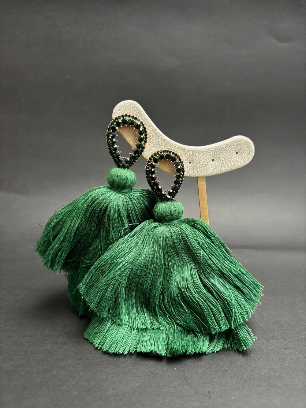 Green Tassel Statement Earrings - Elegant Fringe Drop